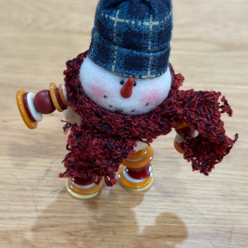 Roman Inc Snowman Christmas Ornament Button Arms Legs Blue Plaid Hat 76799
